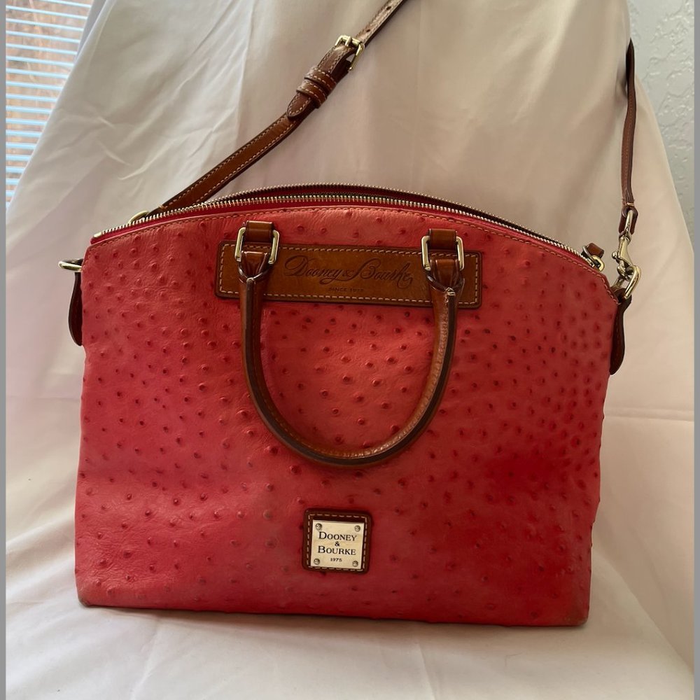 Ostrich  Leather with Florentine Vacchetta Leather Trim - pink